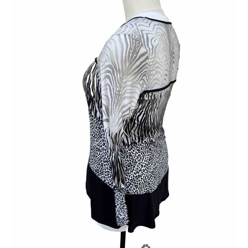 Women's Bali - Multi Animal Print Two Tone Black & White Stretch Tunic XXL - Picture 5 of 13